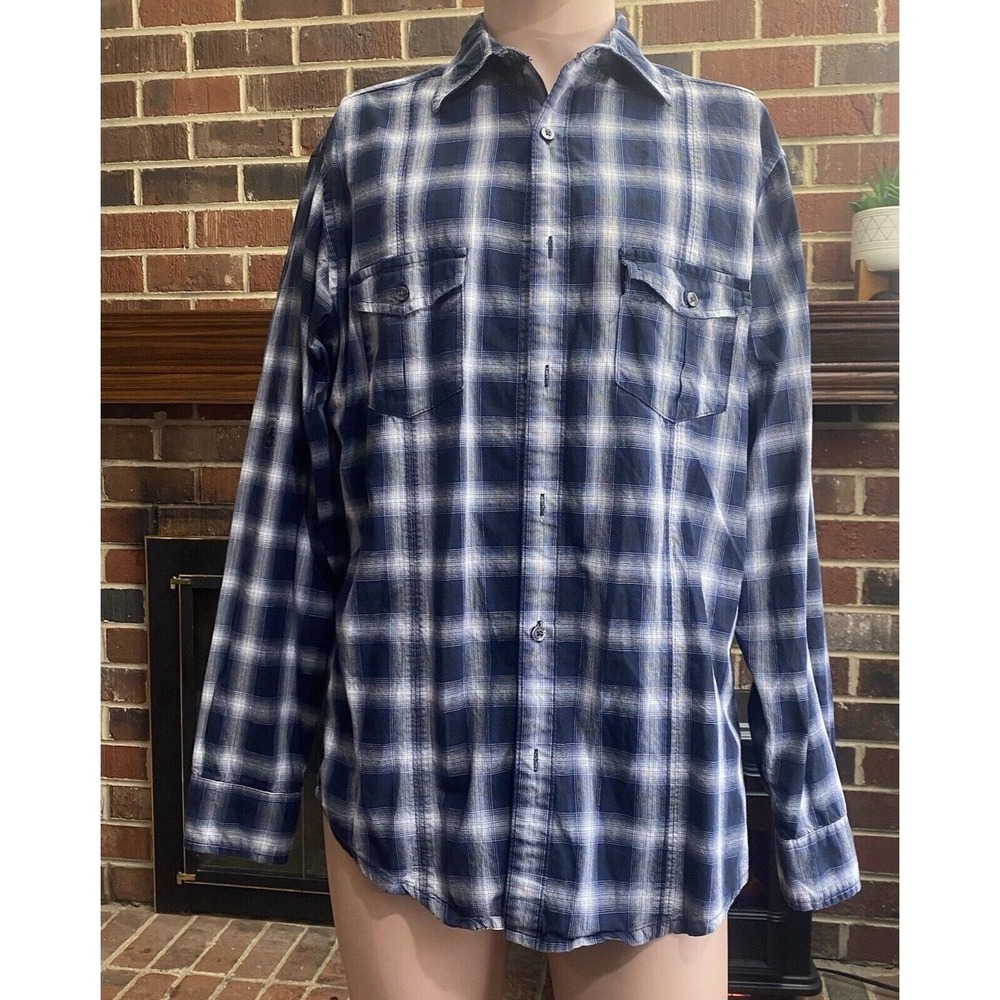 J. Ferrar Men's Shirt Medium Modern Fit Long Sleeve Casual Dress‎ Navy striped